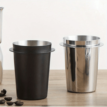 Load image into Gallery viewer, Coffee grounds transferred from dosing cup into 58mm portafilter
