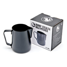 Load image into Gallery viewer, Rhino Coffee Gear 360ml black non-stick milk jug with latte art pouring spout
