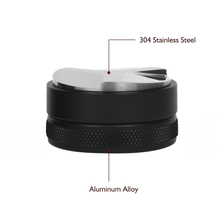 Load image into Gallery viewer, Macaron 54mm stainless steel coffee distribution tool on portafilter basket
