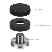 Load image into Gallery viewer, Macaron 54mm stainless steel coffee distribution tool on portafilter basket
